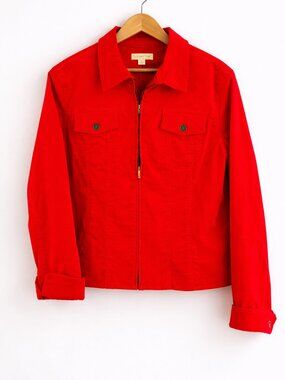 Coldwater Creek Soft Suede Denim Jacket RED Cotton Blend Womens Zip Front - M